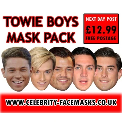 Image of FoxyPrinting Towie Boys Celebrity Cardboard Party Face Mask Fancy Dress Pack