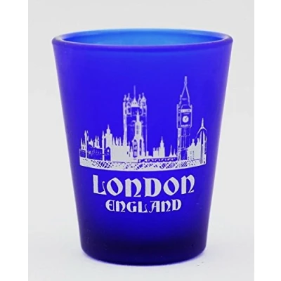 Image of London England Cobalt Blue Frosted Shot Glass
