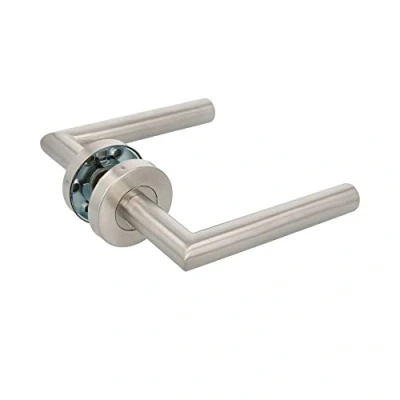 Image of Amig Set of Handles with Rosette for Doors 136 x Ø19 mm Square 8 Elegant and Simple Design Handle Matte Silver Stainless Steel