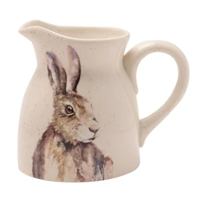 Image of Meg Hawkins Ceramic Country Hare Jug/Pitcher Cream, Natural, Brown 21 cm