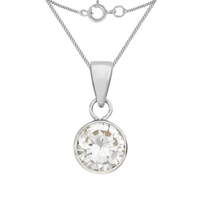 Image of Carissima Gold Women&#039;s 9 ct White 7 mm Round Cubic Zirconia Pendant on 0.7 Diamond Cut Curb Chain Necklace of Length 46 cm/18 Inch