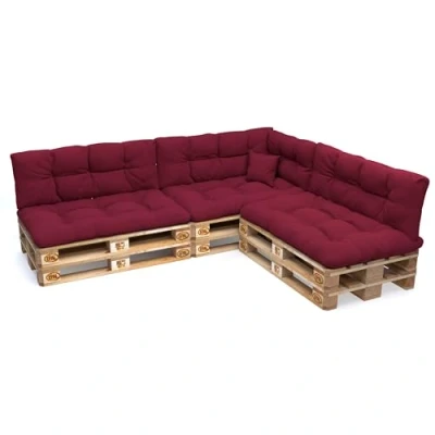Image of POKAR Euro Pallet Quilted Pillow Set of 8: Seat Cushion 120 x 80cm + Back 40cm, Garden Pillows Sofa, Patio, Without Pallets, Dark Red