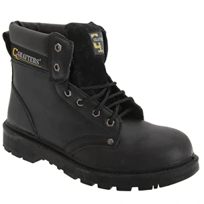 Image of Unisex Black Leather 6 Eye Safety Boot Apprentice Size UK Mens 5