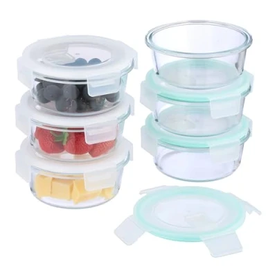 Image of Relaxdays Glass Containers with Lid, Set of 6, 400 ml, Meal Prep, Food Storage Boxes, Plastic Airtight, Transparent