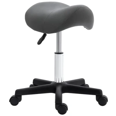 Image of HOMCOM Saddle Stool, PU Leather Adjustable Rolling Salon Chair with Steel Frame for Massage, Spa, Beauty and Tattoo, Grey