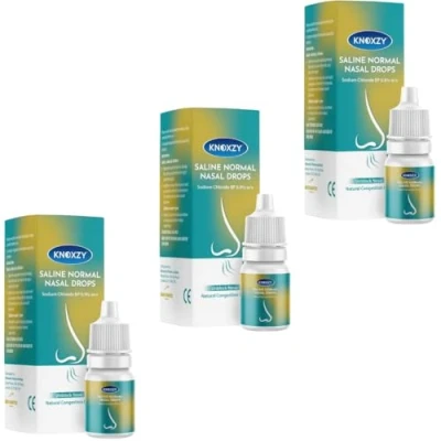 Image of Knoxzy Saline Nasal Drops, 10ml, Set of 3, Suitable for Children, Instant Relief Blocked Nose &amp; Sinuses