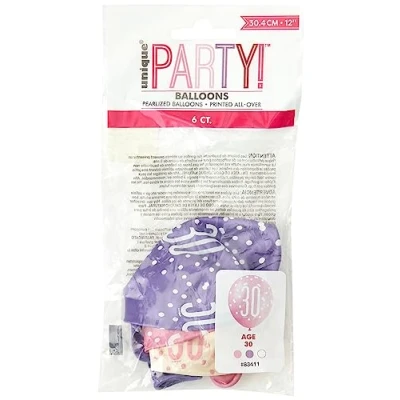 Image of Vibrant 30th Glitz Petal Pink, Spring Lavender &amp; White Latex Balloons (30cm) Perfect for Birthday, Party Decor More 6ct