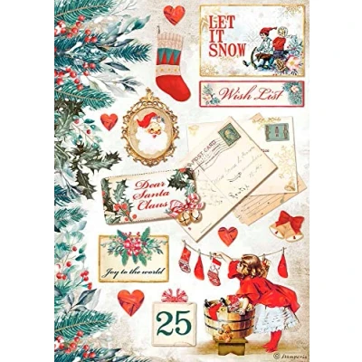 Image of Stamperia International Rice Paper Romantic Christmas Let It Snow Cards, Red, Green, A4