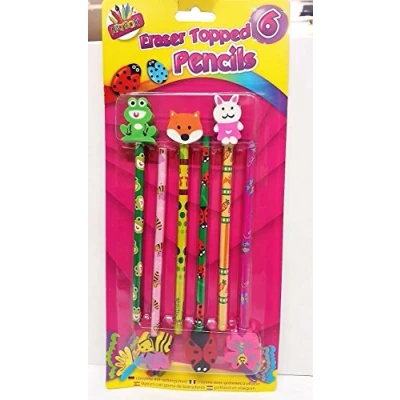 Image of SDMAX 6 Animal Eraser Topper Pencils Rubber Girl Boy Stationery School Gift Stocking Party Bag Filler Present Fun R@S