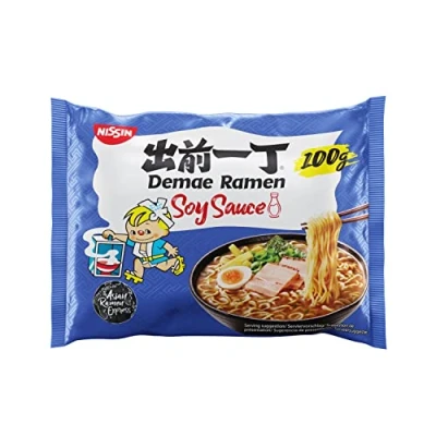 Image of Nissin Demae Ramen soy Sauce, Pack of 10, Japanese style instant noodles, with sauce and Asian spices, quick easy to prepare, food (10 x 100 g)