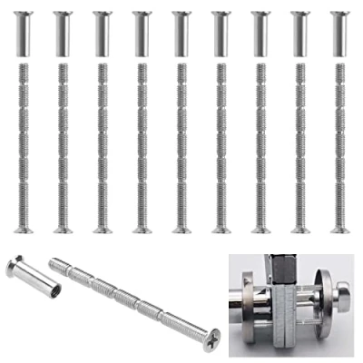 Image of Cot screws and bolts, chrome screws, long socket door handle fixing Nickel Plated m4 for interior exterior furniture decoration Fixed（10）, silver, 6 * 0.7 0.3cm