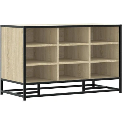 Image of vidaXL Shoe Bench/Shoe Rack Sonoma Oak Engineered Wood &amp; Metal Hallway Bench Organizer 84x40x53.5 cm Modern Storage Solution