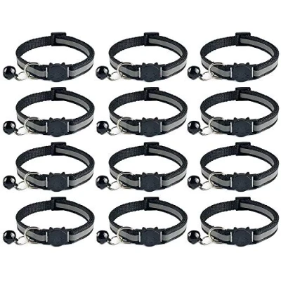 Image of Tafeiya 12x Reflective Design Adjustable Cat Collars More Safety Quick Release Buckle with Bell (Black)