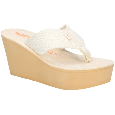 Image of Rocket Dog Womens Diver Webbing Slip On Wedge Flip Flops White Textile Size UK 6