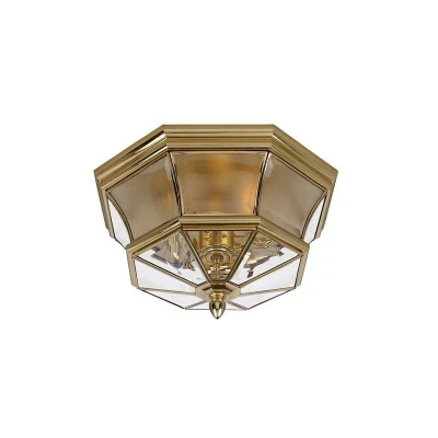 Image of Newbury 3 Light Flush Mount Outdoor Ceiling Polished Brass IP44, E14