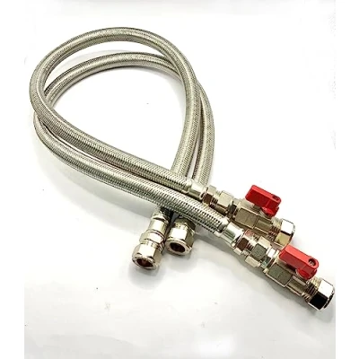 Image of Greened House Flexible Hose x2 for Kitchen Plinth Heater 15mm Compression 700mm Length On/Off Valve Compatible with All Plinths Including Bidex/Smith’s/Myson/Kickspace Plinths.