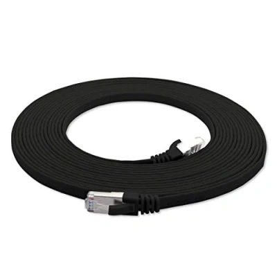 Image of 1m black 1 piece CAT.7 Ethernet Gigabit LAN Cable Slim FLAT Network 600 MHz 10000 Mbit/s patchkabel