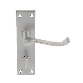 Image of Victorian Scroll Door Handle Lever On Backplate Bathroom Set Satin Chrome