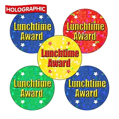 Image of 350 Holographic Lunchtime Award Childrens Pupils School Praise Teachers Reward Motivational Stickers 25mm Primary Teaching Services