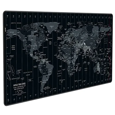 Image of JIALONG Large Mouse Mat, Gaming Pad with Superior Micro Weave Cloth, Comfortable Keyboard Pad, Desk Mat for Gamer Office Work Home, 900x400mm Black World Map