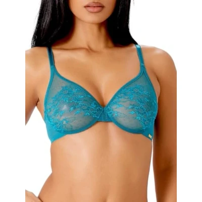 Image of Gossard Womens Glossies Lace Sheer Bra Blue Polyamide Size 36E