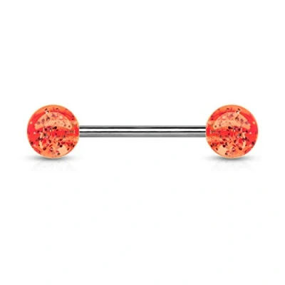 Image of The Goldmine 1 Single Barbell Orange Colour 6mm Acrylic Glitter Balls 316L Surgical Stainless Steel 14GA(1.6mm) 5/8&quot;(16mm) Bar