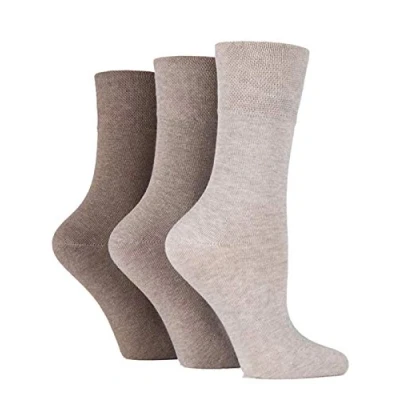 Image of 3x Pairs of Ladies Womens Gentle Grip Diabetic Socks Honey Comb Top/UK 4 8 Eur 37 42 (Beiges)