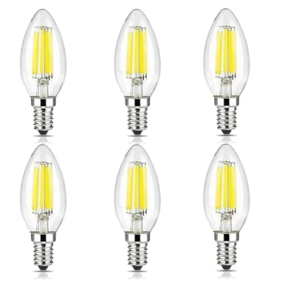 Image of E14 LED Candle Bulb Dimmable 6w 60W Equivalent Cool White 6500K SES(Small Edison Screw) Chandelier Bulbs C35 Vintage Filament Energy Saving Candelabra Light 6 Packs
