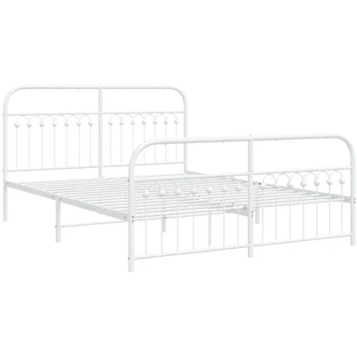 Image of vidaXL Metal Bed Frame without Mattress with Footboard White 150x200cm