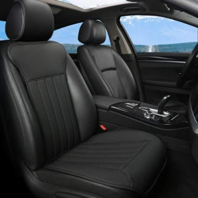 Image of Black Panther Front Car Seat Cover,Four Season Universal Anti Slip PU Leather Cover with Backrest(1PC Black)