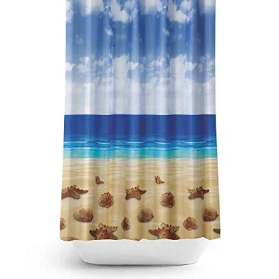 Image of Extra Wide Bespoke Size Fabric Shower Curtain 240CM by 180CM Drop [Beach]