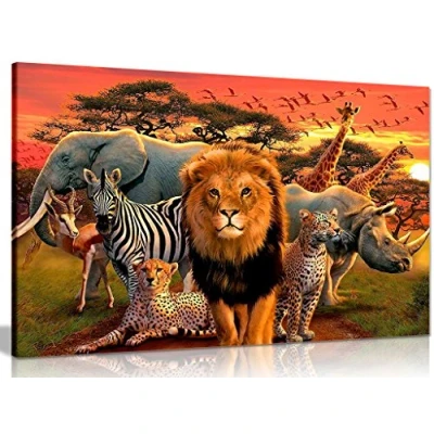 Image of African Wildlife Children Bedroom Canvas Wall Art Picture Print (18x12in)