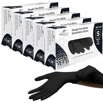 Image of Farla Medical MediHands Disposable Small Nitrile Gloves Powder Free and Latex Surgical Multi Purpose, Single Use Box of 500, Black