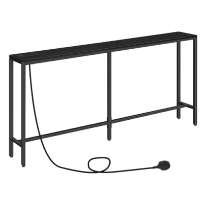 Image of MAHANCRIS Console Table with Power Outlet, 160 CM Narrow Sofa Table, Industrial Entryway USB Ports, Behind Couch for Entryway, Hallway, Living Room, Bedroom, Black ACTHB16KE01N1