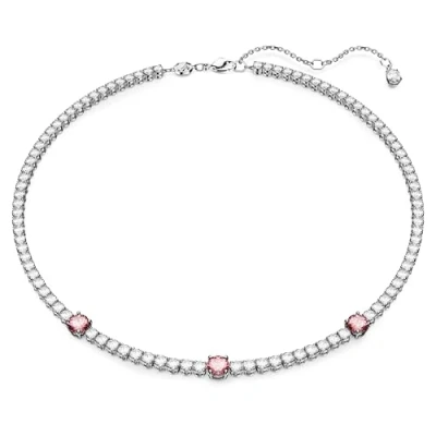 Image of Swarovski Matrix Tennis Necklace silvercoloured/pink, Women&#039;s, Size: Medium, Silver coloured/pink