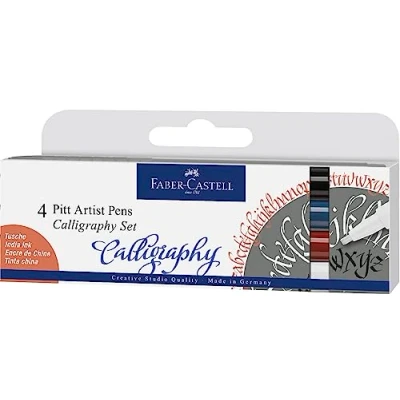 Image of Faber Castell Creative Studio Pitt Artist Pen Calligraphy India Ink Pen, Classic, Set Of 4, For Art, Craft, Drawing, Sketching, Home, School, University, Colouring