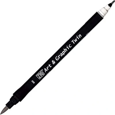 Image of Kuretake ZIG Art and Graphic Twin Tip Brush Marker Pen 080 Light Grey