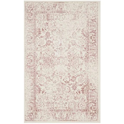 Image of SAFAVIEH Distressed Vintage Rug for Living Room, Dining Bedroom Adirondack Collection, Short Pile, in Ivory and Rose, 91 X 152 cm