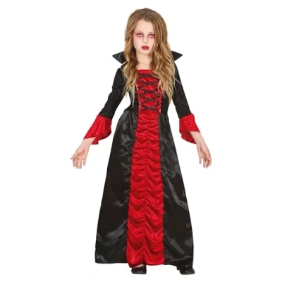 Image of FIESTAS GUIRCA Vampire Countess Fancy Dress Costume Long Elegant Red and Black for Girls 10 12 Years