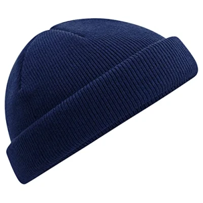 Image of Beechfield B43R Olive Green Fisherman Style Beanie Hat Unisex Winter Hat, Classic Knit and One Size Beenie Double Layer 100% Recycled Polyester