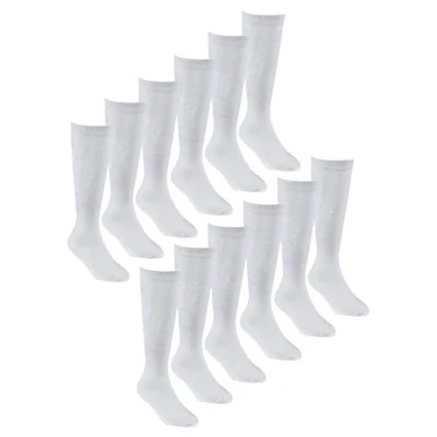 Image of 12 Pair Multipack Kids Knee High Bamboo Socks Sock Snob Soft &amp; Breathable Long School (12 3, White)