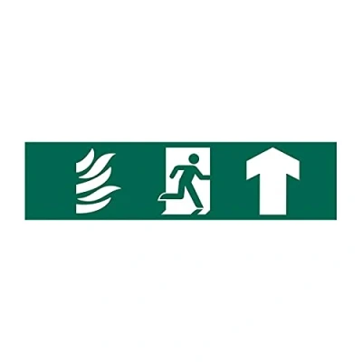 Image of &#039;Running Man Arrow Up&#039; Sign, Self Adhesive Semi Rigid PVC (200mm x 50mm)