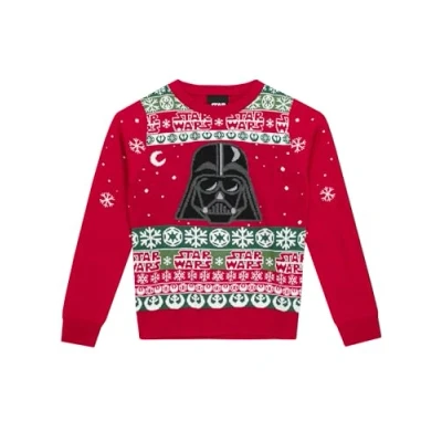 Image of Star Wars Christmas Jumper Darth Vader Boys Xmas Kids Sweatshirt Red 11 12 Years