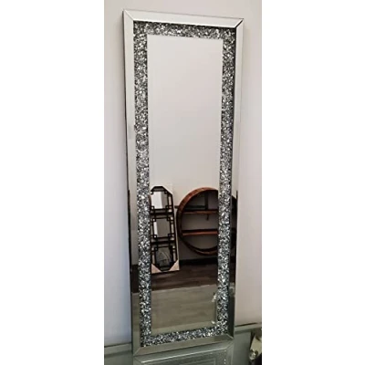 Image of DEENZ 40X120Cm New Gatsby Full Length Crushed Diamond Crystal Glass Silver Rectangle Frame Bevelled Wall Mirror Home Décor For Living Room Bedroom Bathroom Hang Both Way