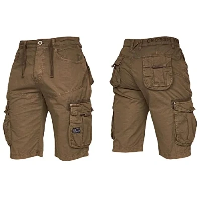 Image of Crosshatch New Mens Army Camouflage Knee Length Combat Cargo Jeans Holiday Summer Shorts by Jeanbase Khaki 30