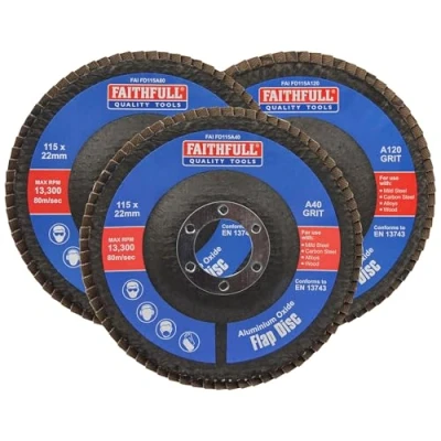 Image of Faithfull Aluminium Oxide Flap Disc 115 x 22mm Mixed Grit (Pack of 3)