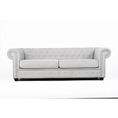Image of Chesterfield Style Corner Sofa Set 3+2 Seater Armchair Light Grey Fabric (2 Seater)