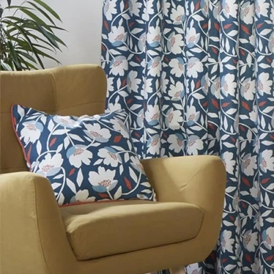 Image of Fusion Teal Floral Cushion (43 x 43cm) 100% Cotton Filling Included Piped Edge White Flower with Covers Included/Cushion Inserts Vintage Flowers
