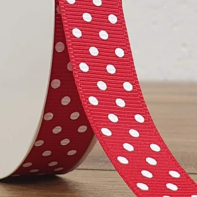 Image of Spotty Grosgrain Ribbon 15mm Decorative Polka Dot Strip Bow Gift Trim Cut Per 1m (Red)