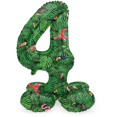 Image of Folat 63944 Standing 4 Jungle Vibe Green 72 cm Birthday Decoration Balloon Number No Helium Required, Standard Size